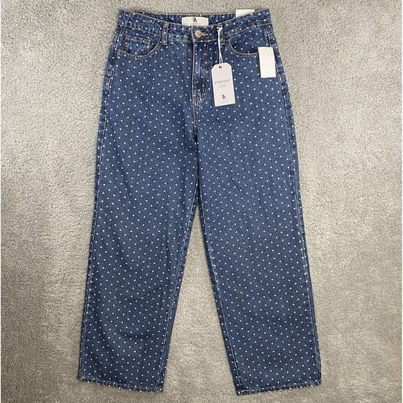 Flying Angel High Waist Straight Leg Jeans Size 11/30 Polka Dot Print NWT - Picture 1 of 15